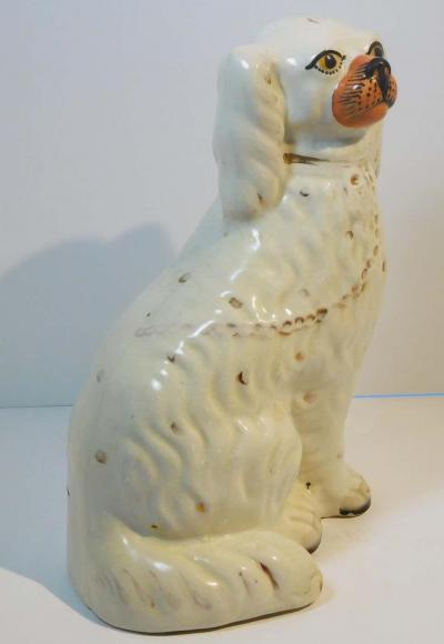 Pair of Large Antique Staffordshire Pottery King Charles Spaniels