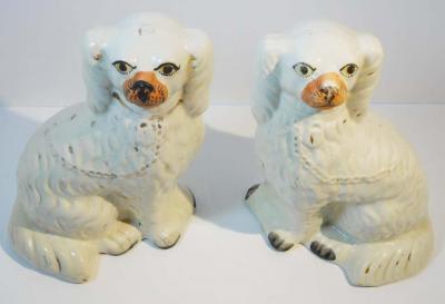 Pair of Large Antique Staffordshire Pottery King Charles Spaniels