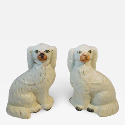 Pair of Large Antique Staffordshire Pottery King Charles Spaniels