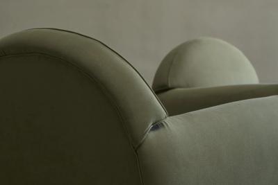 Pair of Large Art Deco Lounge Chairs in Solid Oak and Green Velvet