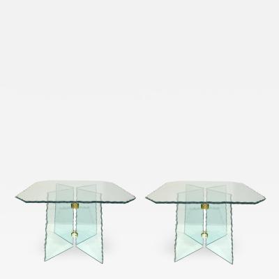 Pair of Large Artisan Italian Glass End Tables 1970s