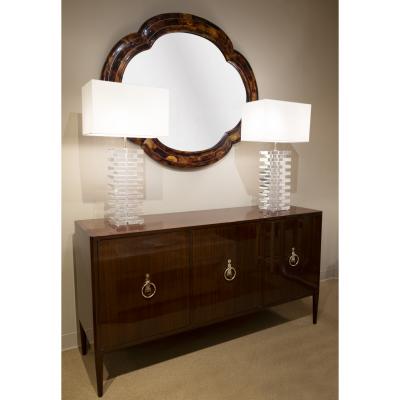 Pair of Large Artisan Table Lamps in Stacked Slabs of Lucite 1970s