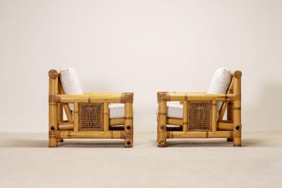 Pair of Large Bamboo Pagode Lounge Armchairs