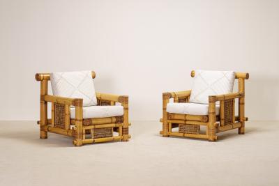 Pair of Large Bamboo Pagode Lounge Armchairs