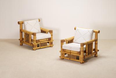 Pair of Large Bamboo Pagode Lounge Armchairs