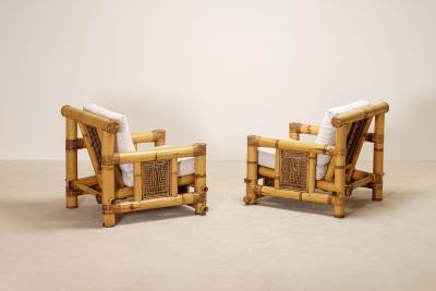 Pair of Large Bamboo Pagode Lounge Armchairs