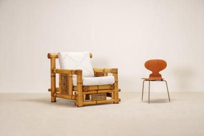 Pair of Large Bamboo Pagode Lounge Armchairs