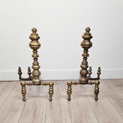 Pair of Large Brass and Iron Andirons circa 1850