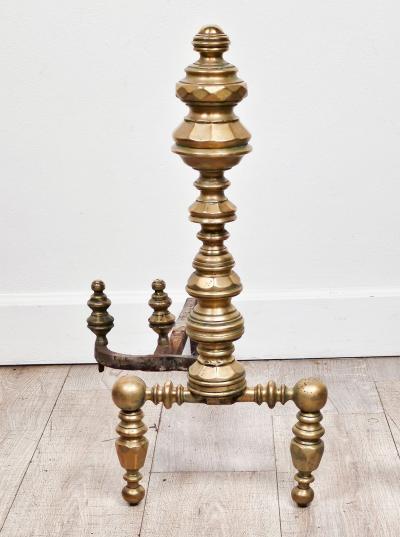 Pair of Large Brass and Iron Andirons circa 1850