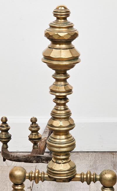 Pair of Large Brass and Iron Andirons circa 1850