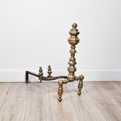 Pair of Large Brass and Iron Andirons circa 1850