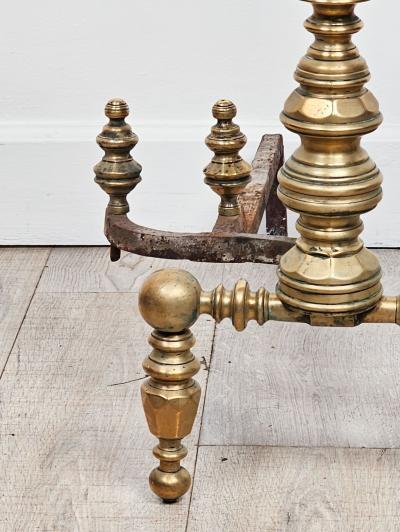 Pair of Large Brass and Iron Andirons circa 1850
