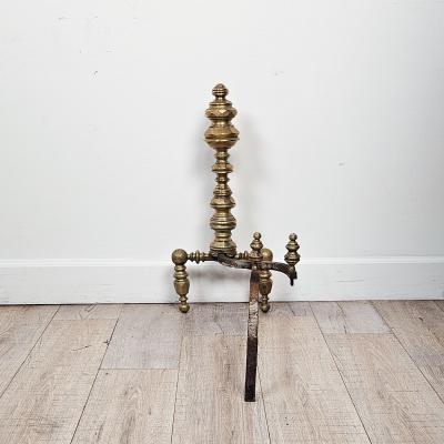 Pair of Large Brass and Iron Andirons circa 1850