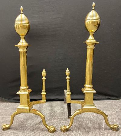 Pair of Large Bronze Georgian Style Andirons