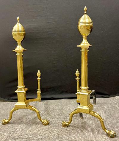 Pair of Large Bronze Georgian Style Andirons