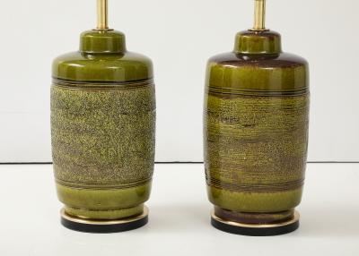 Pair of Large Ceramic Lamps With A wonderful Textured Moss Glaze Finish 