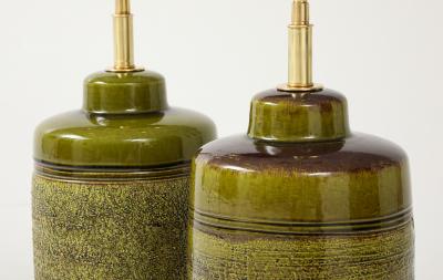 Pair of Large Ceramic Lamps With A wonderful Textured Moss Glaze Finish 