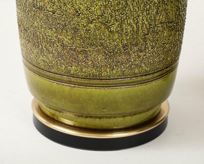 Pair of Large Ceramic Lamps With A wonderful Textured Moss Glaze Finish 