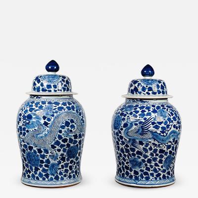 Pair of Large Chinese Blue and White Porcelain Temple Jars