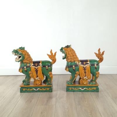 Pair of Large Chinese Sancai Pottery Foo Dogs 20th century or earlier