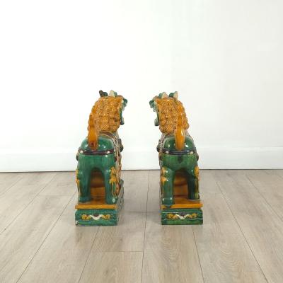 Pair of Large Chinese Sancai Pottery Foo Dogs 20th century or earlier