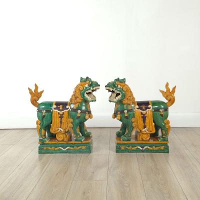 Pair of Large Chinese Sancai Pottery Foo Dogs 20th century or earlier