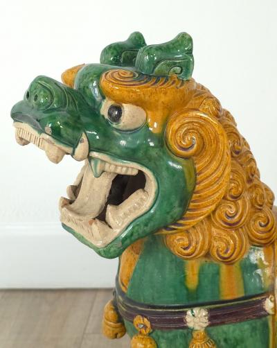 Pair of Large Chinese Sancai Pottery Foo Dogs 20th century or earlier