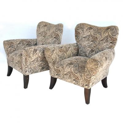 Pair of Large Contemporary Wing Back Chairs