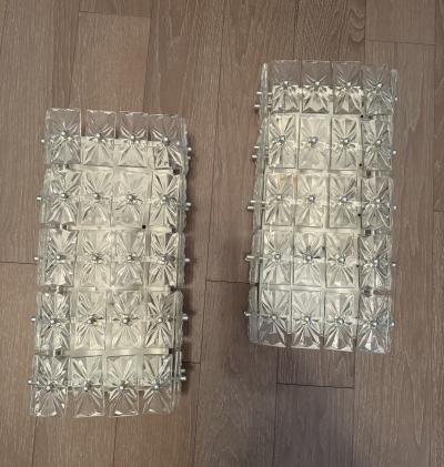 Pair of Large Crystal East German DDR Veb Narva Leuchten Mid Century Wall Lamps