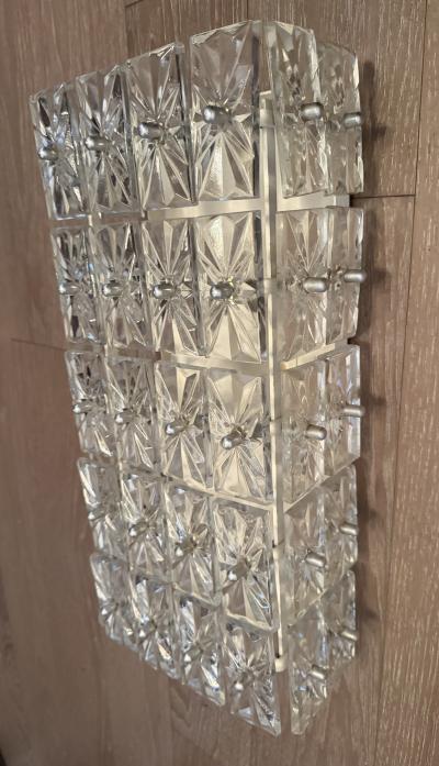 Pair of Large Crystal East German DDR Veb Narva Leuchten Mid Century Wall Lamps