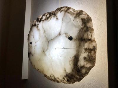 Pair of Large Custom Italian Alabaster Wall Sconces Flush Mount Fixtures