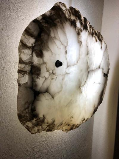 Pair of Large Custom Italian Alabaster Wall Sconces Flush Mount Fixtures