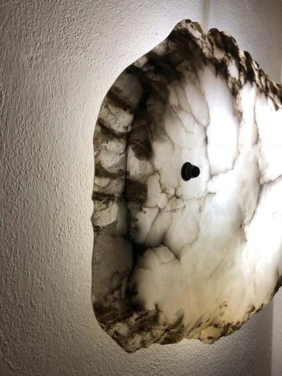 Pair of Large Custom Italian Alabaster Wall Sconces Flush Mount Fixtures