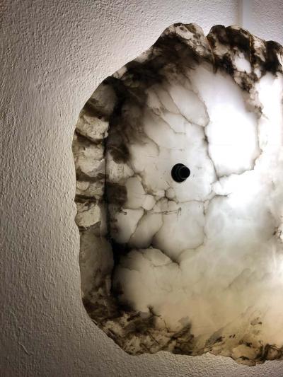 Pair of Large Custom Italian Alabaster Wall Sconces Flush Mount Fixtures