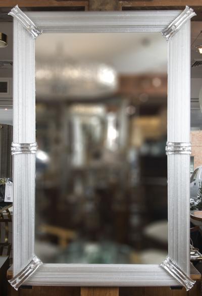 Pair of Large Custom Murano Blown Mirrors in Crystal Silver Contemporary