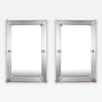 Pair of Large Custom Murano Blown Mirrors in Crystal Silver Contemporary