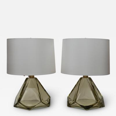Pair of Large Diamond Faceted Citrine Lamps Contemporary