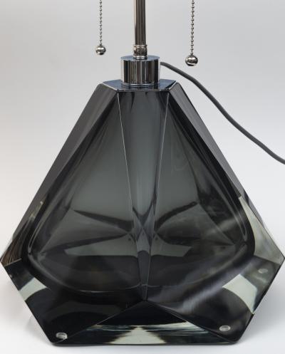 Pair of Large Diamond Faceted Grey Lamps Contemporary
