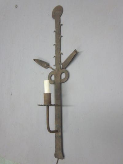 Pair of Large French Art Deco Sconces in Wrought Iron 1930