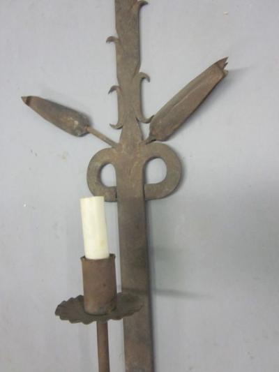 Pair of Large French Art Deco Sconces in Wrought Iron 1930