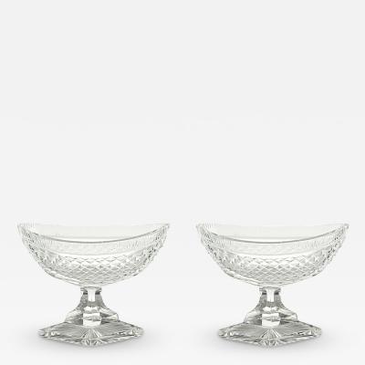 Pair of Large Georgian Irish Crystal Oval Pedestal Bowls