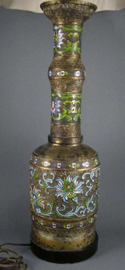 Pair of Large Gilt Bronze and Cloisonne Urn Table Lamps