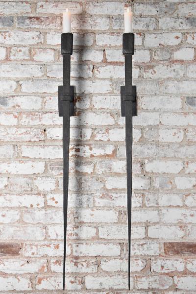 Pair of Large Hand Forged Wrought Iron Wall Sconces