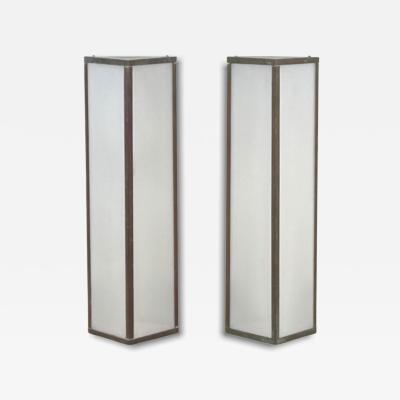 Pair of Large Indoor or Outdoor Modernist Patinated Copper Wall Sconces