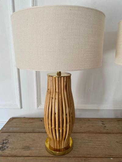 Pair of Large Italian Brass Bamboo Table Lamps