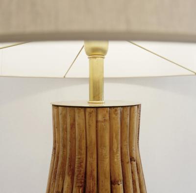 Pair of Large Italian Brass Bamboo Table Lamps