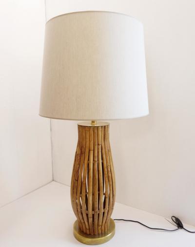 Pair of Large Italian Brass Bamboo Table Lamps