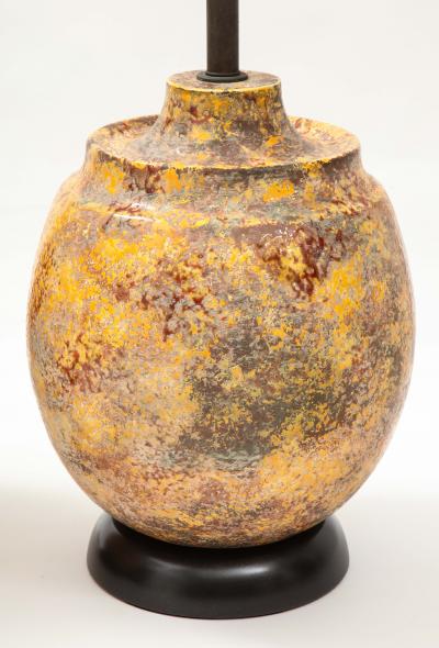 Pair of Large Italian Ceramic Lamps with a Scavo Glazed Finish 