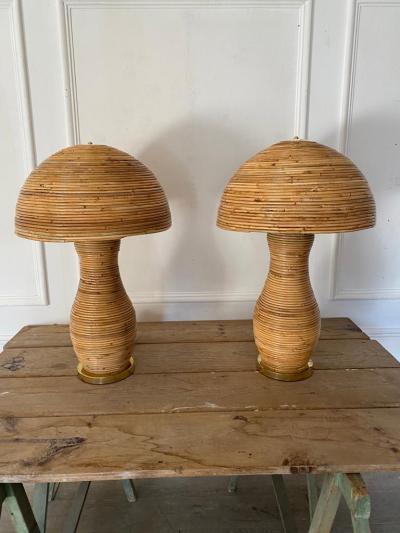Pair of Large Italian Contemporary Brass Bamboo Table Lamps