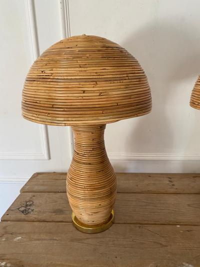 Pair of Large Italian Contemporary Brass Bamboo Table Lamps